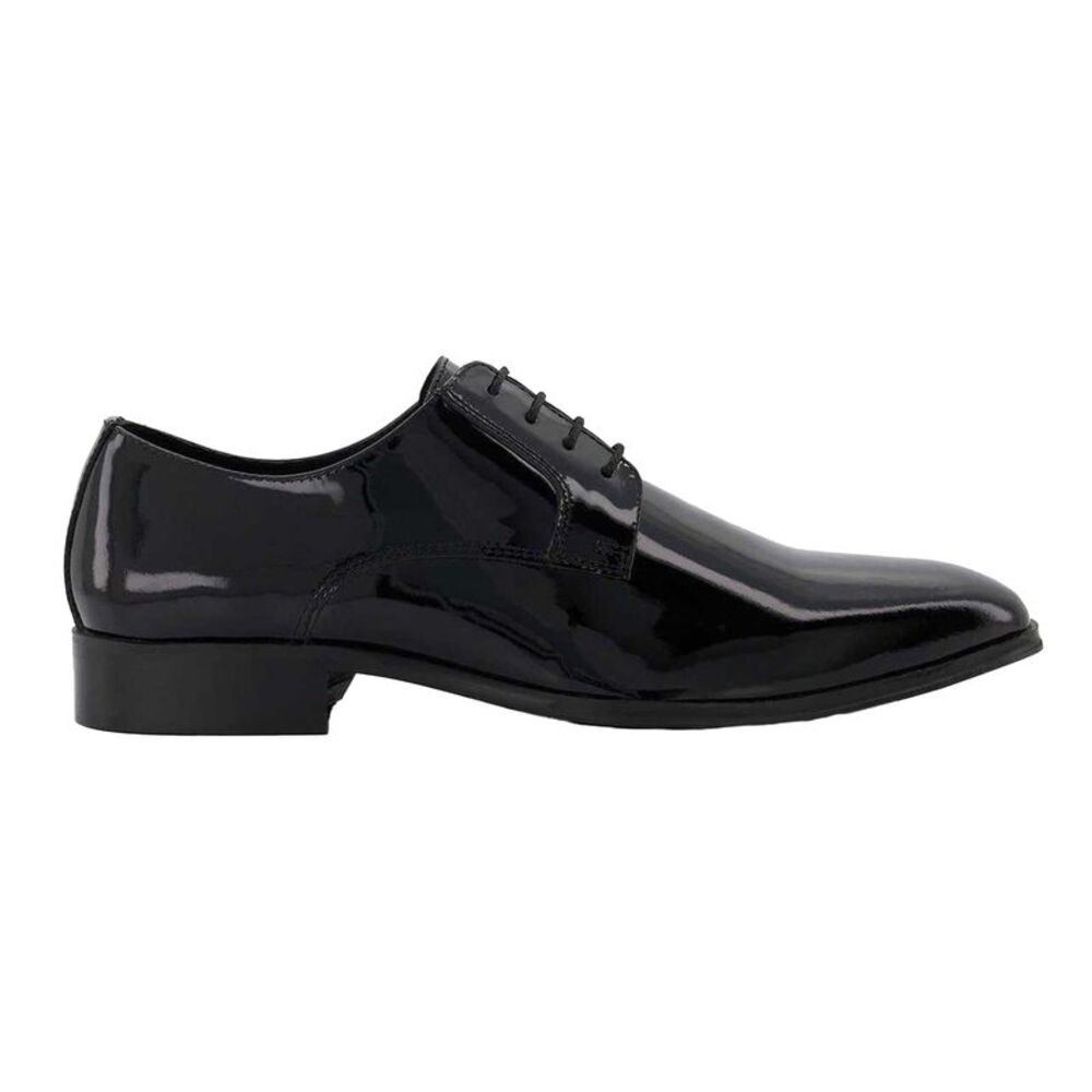 Dune London Mens Formal Low Block Heel Gibson Shoes / Black Patent